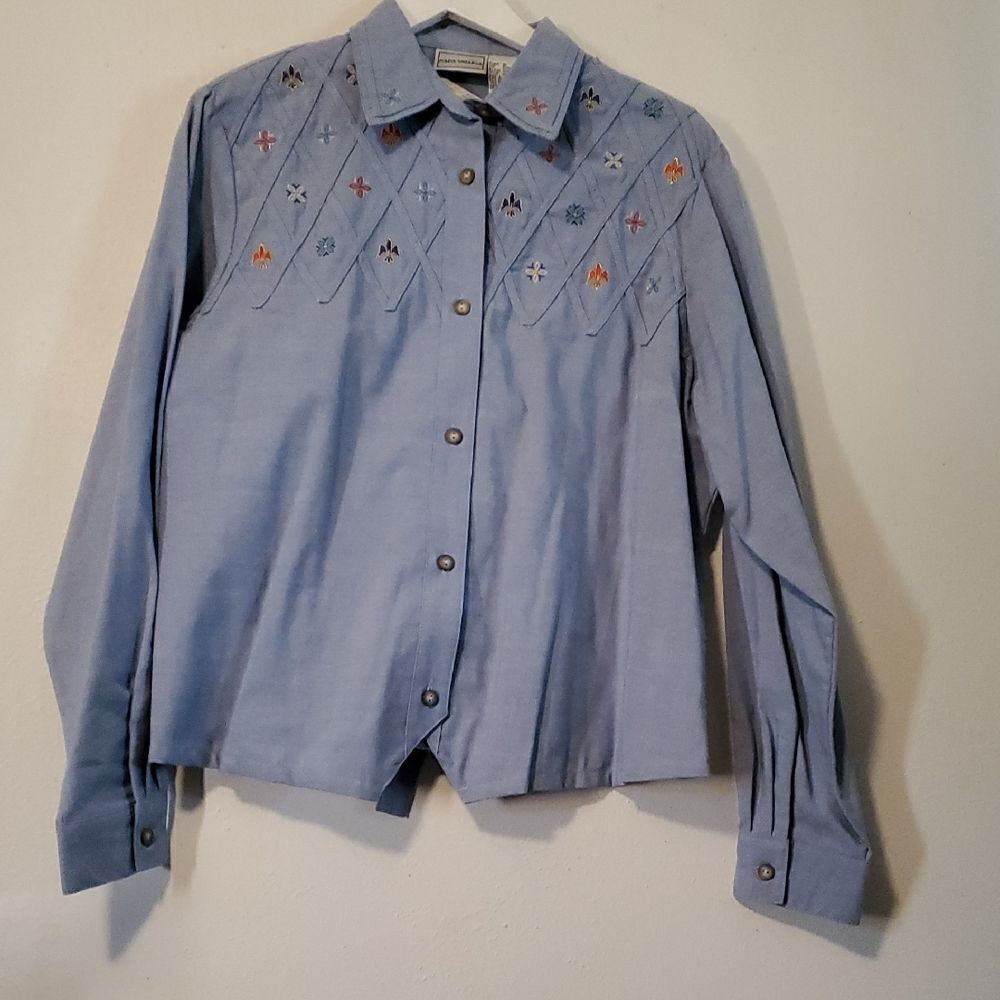 NAPA VALLEY Embroidered Blue Button-Up Shirt L